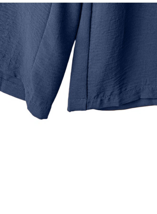 بنطلون نسائي واسع الساقين، بخصر مطاطي ورباط، مقاس حر، مناسب للارتداء اليومي. - Image 4